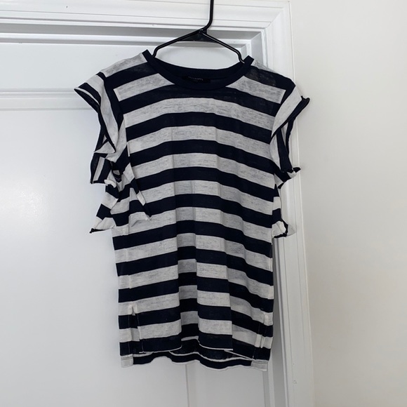 All Saints Tops - Women’s All Saints Stripped Ruffle Sleeve Top
